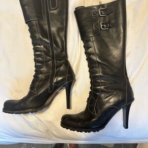 Donald J. Pliner Black Heeled Boots with Stiletto Heel lug sole 10
